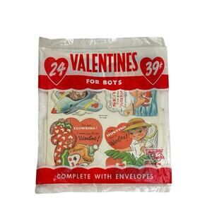 1950s Am Greetings "Plasti-Pak" 24 Valentines Cards for Boys, Sealed NOS USA, #6